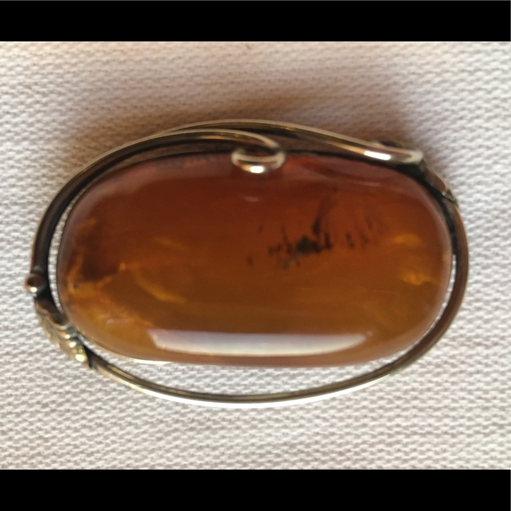 Antique Victorian Silver and Baltic Amber Brooch